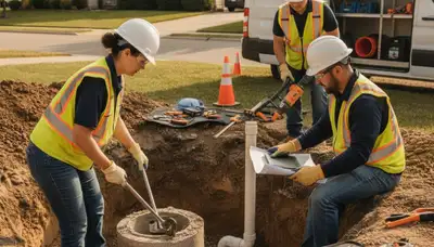 Denver, CO plumber inspecting septic repair system for residential service call