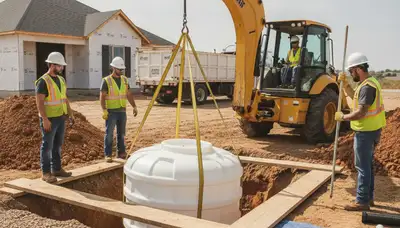 Denver, CO plumbers installing a septic tank for a home service project