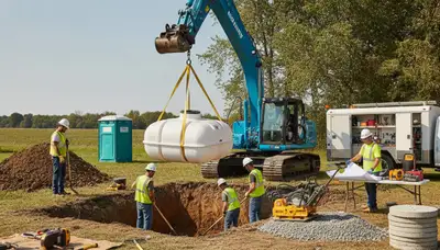Denver, CO plumbers installing a septic tank for a home on a plumbing repair service call