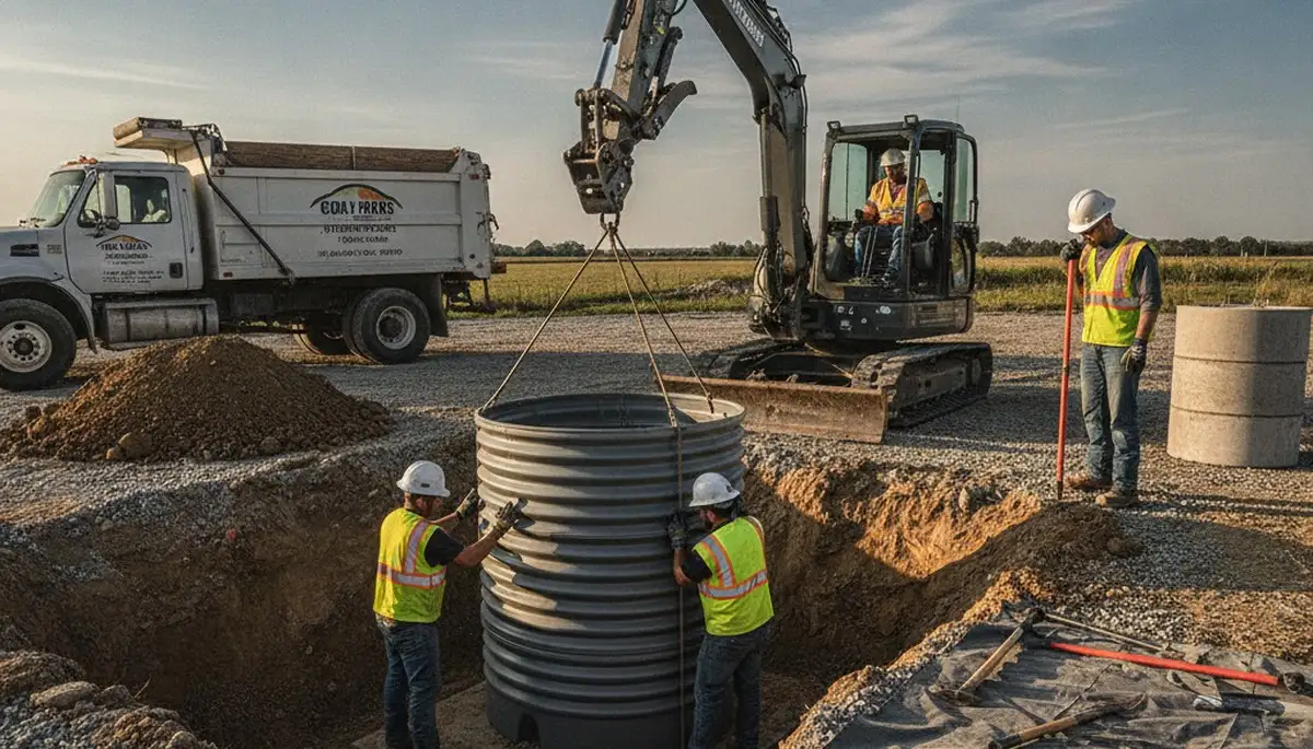 Denver, CO plumbers installing a septic tank for a residential plumbing service
