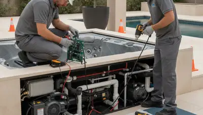 Denver, CO spa repair technician servicing home spa equipment for On Call Plumbers