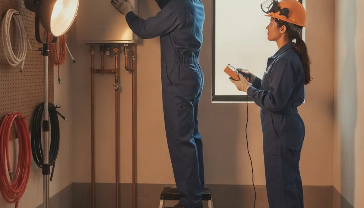 Denver, CO plumber installing tankless water heater for reliable home hot water service