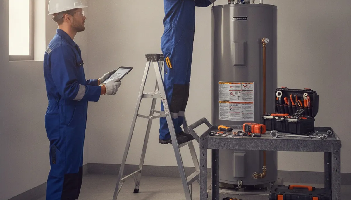 Denver plumber repairing a water heater for same-day service in a home
