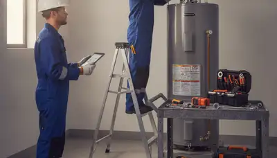 Denver plumber repairing a water heater for same-day service in a home