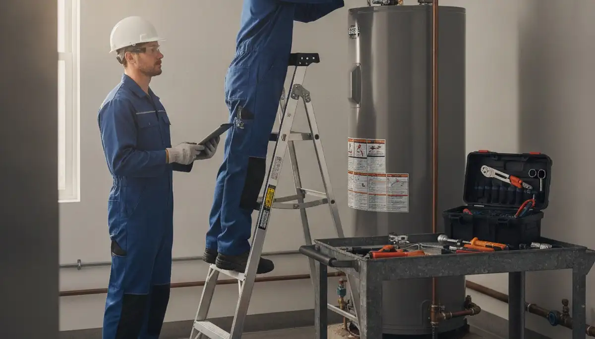 Denver plumber repairing a water heater for same-day service in a home setting